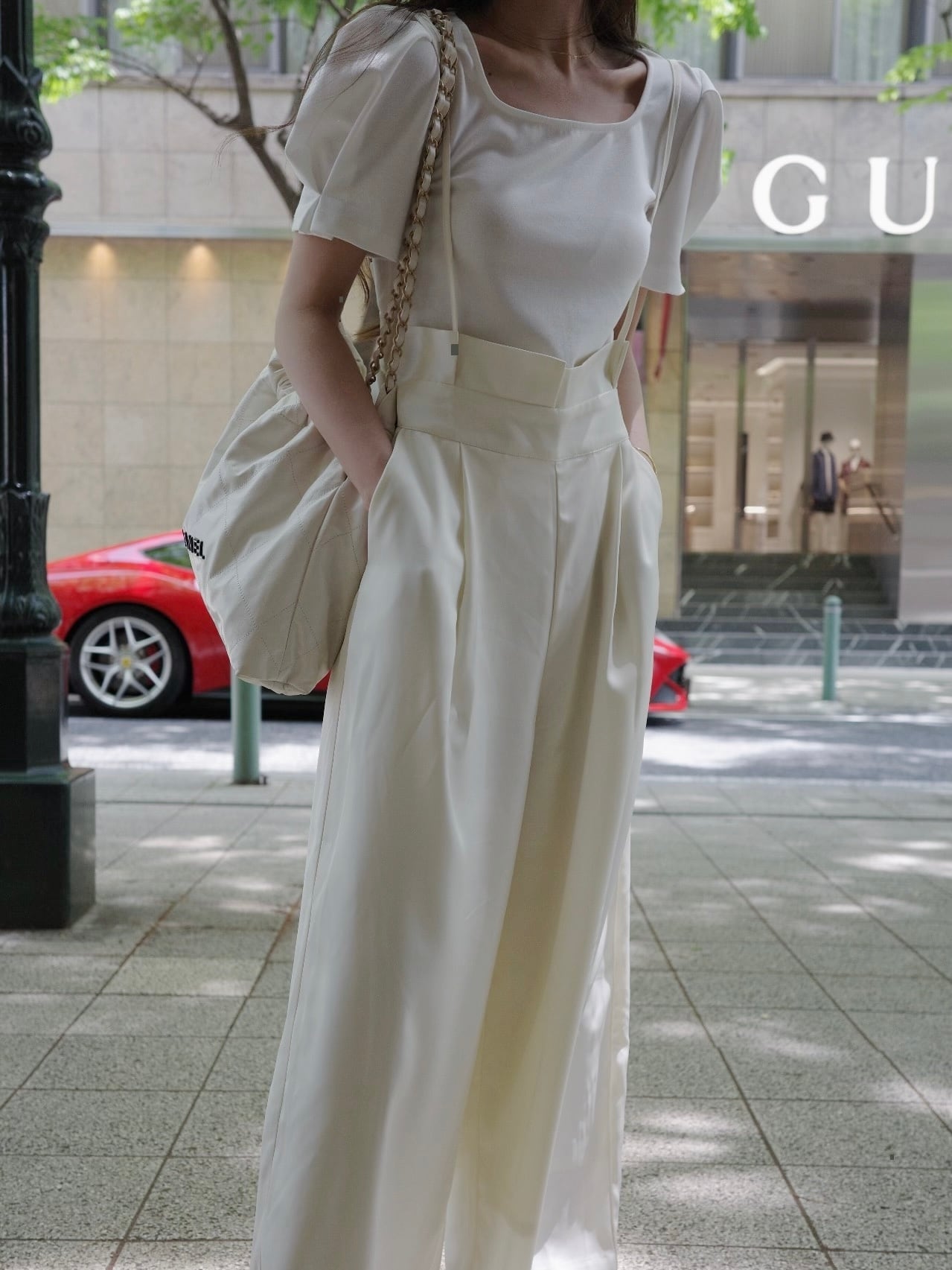 Satin salopette / ivory （即納商品） | moripon.