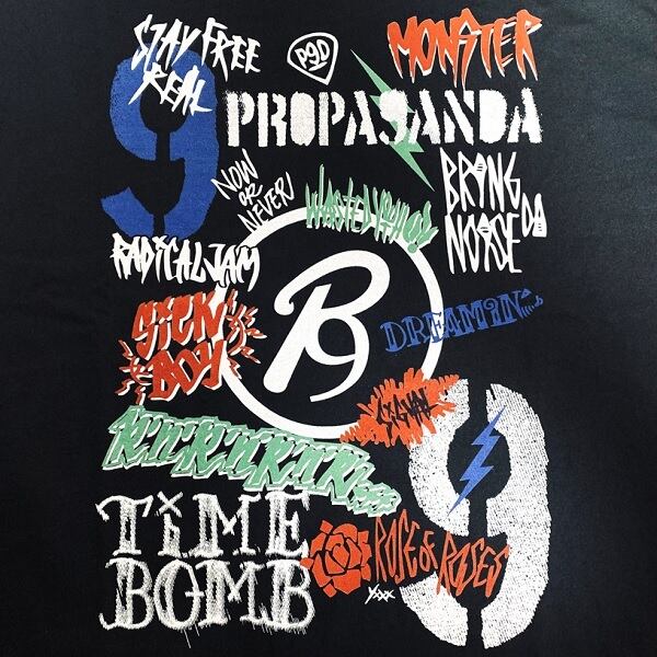 Propa9anda プロパガンダ Graffiti Crash L S Tee Bigロンｔ ビッグｔシャツ オーバーサイズ ワンピース ロング丈 長袖 黒白 ブラックホワイト ロゴ Tatooイラスト スカル ドクロ 大きいサイズ メンズレディース パンクロック Punkrock バンド ギフト ステージ衣装