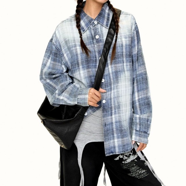 フェードグラデーションルーズシルエットチェックシャツ 1col R02652