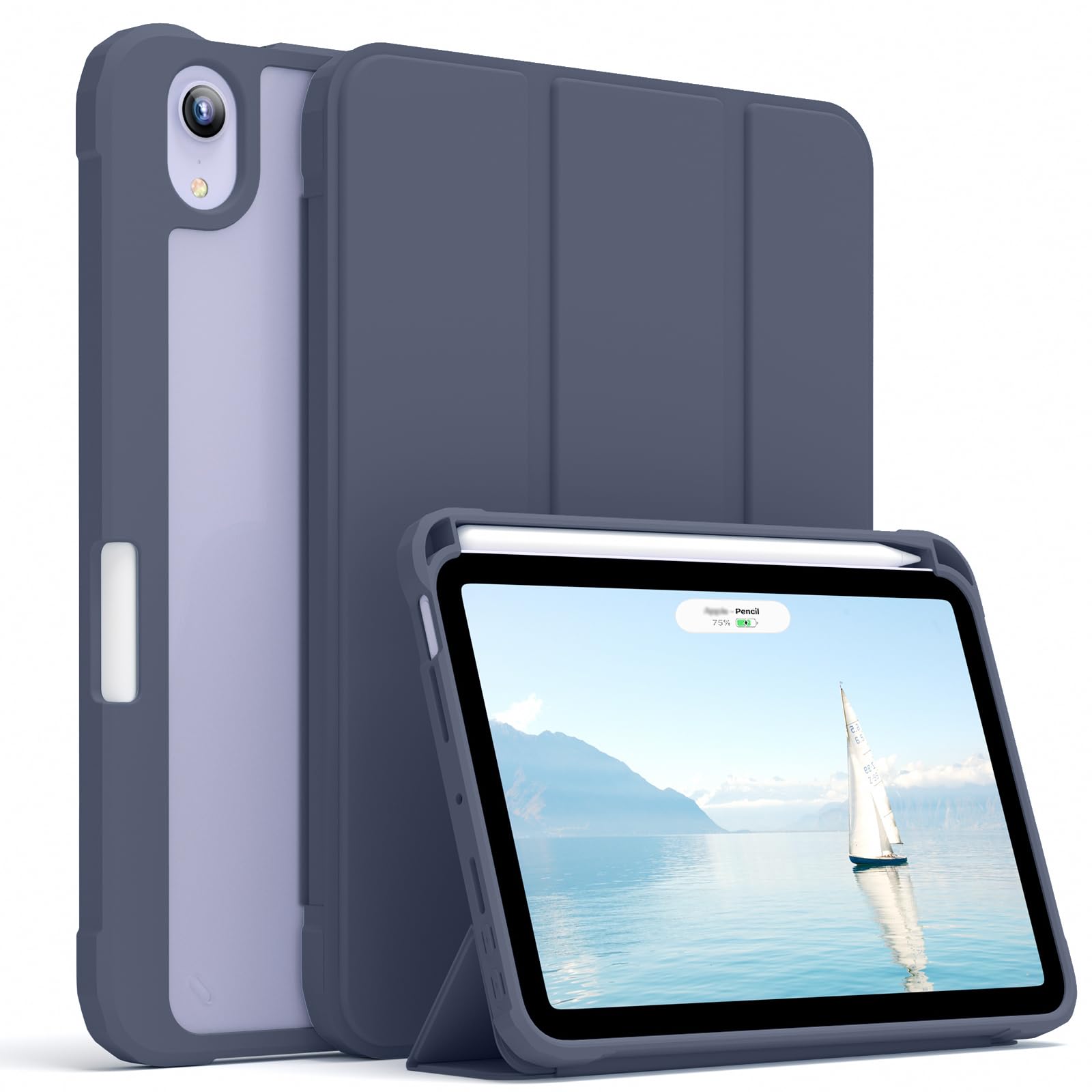 SZPSGC 対応iPad Mini 第7/6世代 ケース (2024/2021) 8.3インチ 超軽量 透明 保護カバー パープル