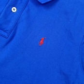 90s 00s RALPH LAUREN ラルフローレン ワンポイント 鹿の子 半袖 ポロシャツ 5f/ブルー レディース オールド