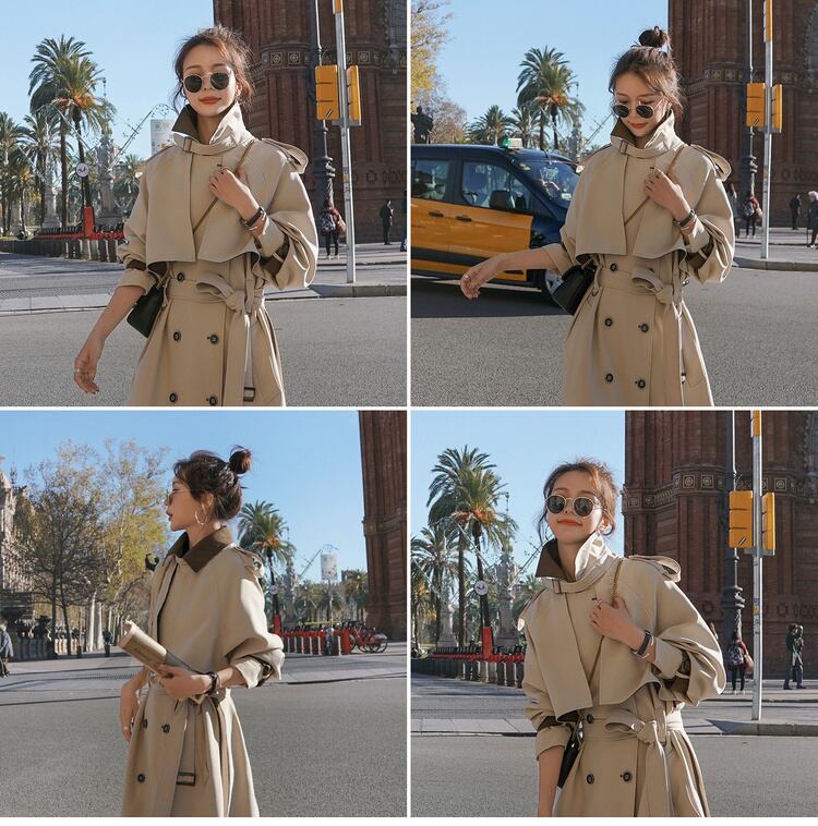 バイカラートレンチコート アウター コート ロング ロング丈 袖あり