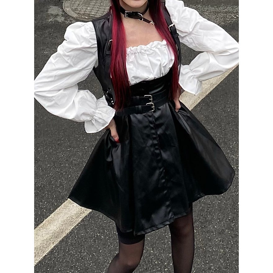 ゴスロリ通販 With U ファッション PUレザー ジャンパースカート