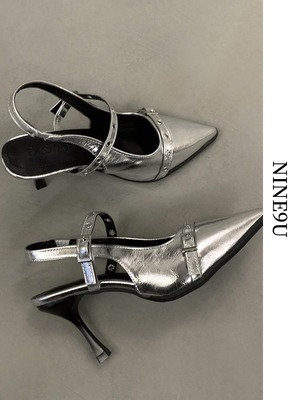 belt pointed-toe high-heel mule sandal 5color【NINE-S7377】