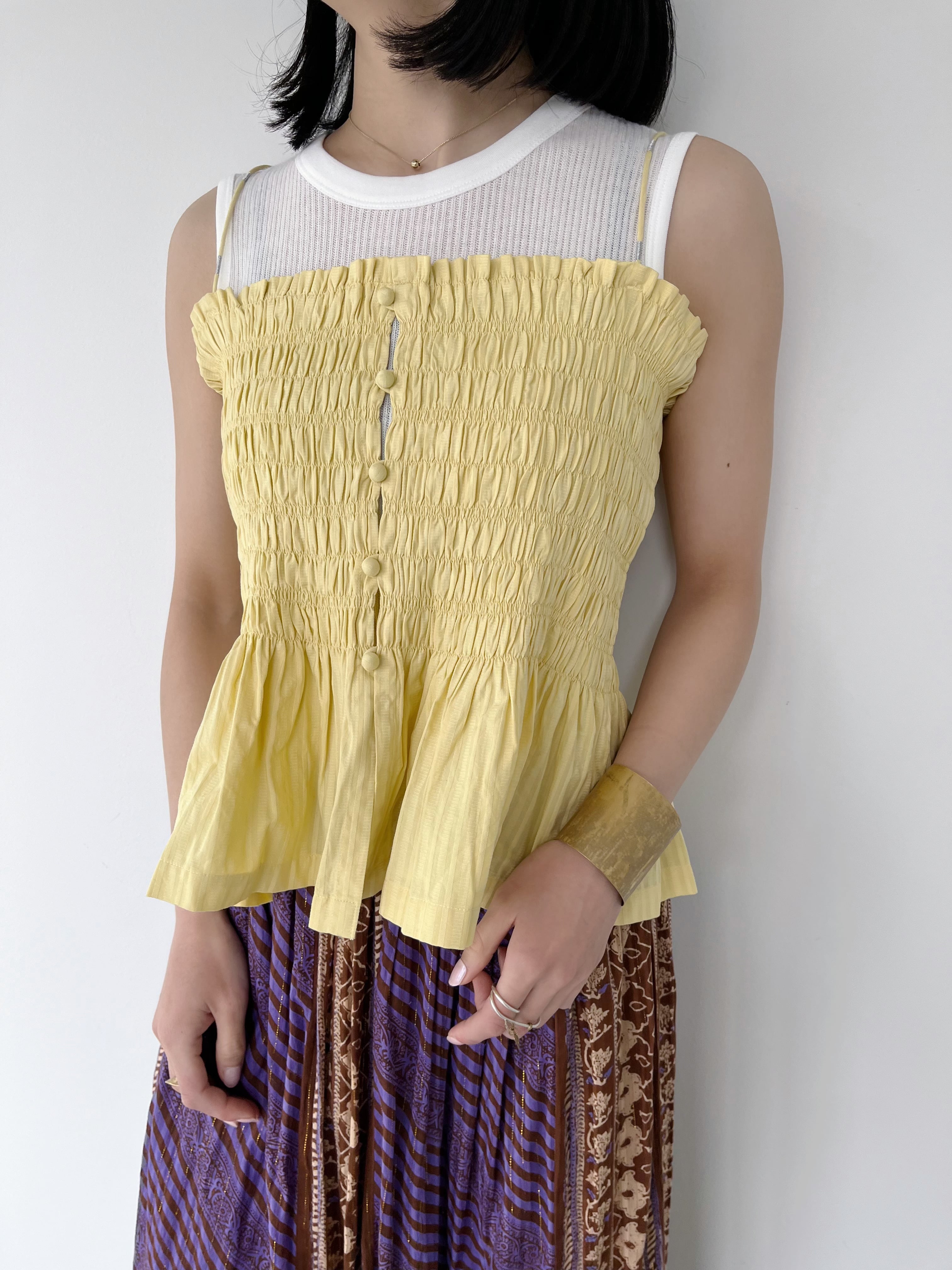 Sara Mallika Cotton Stripe Jaquard Shirring Top | KOKO