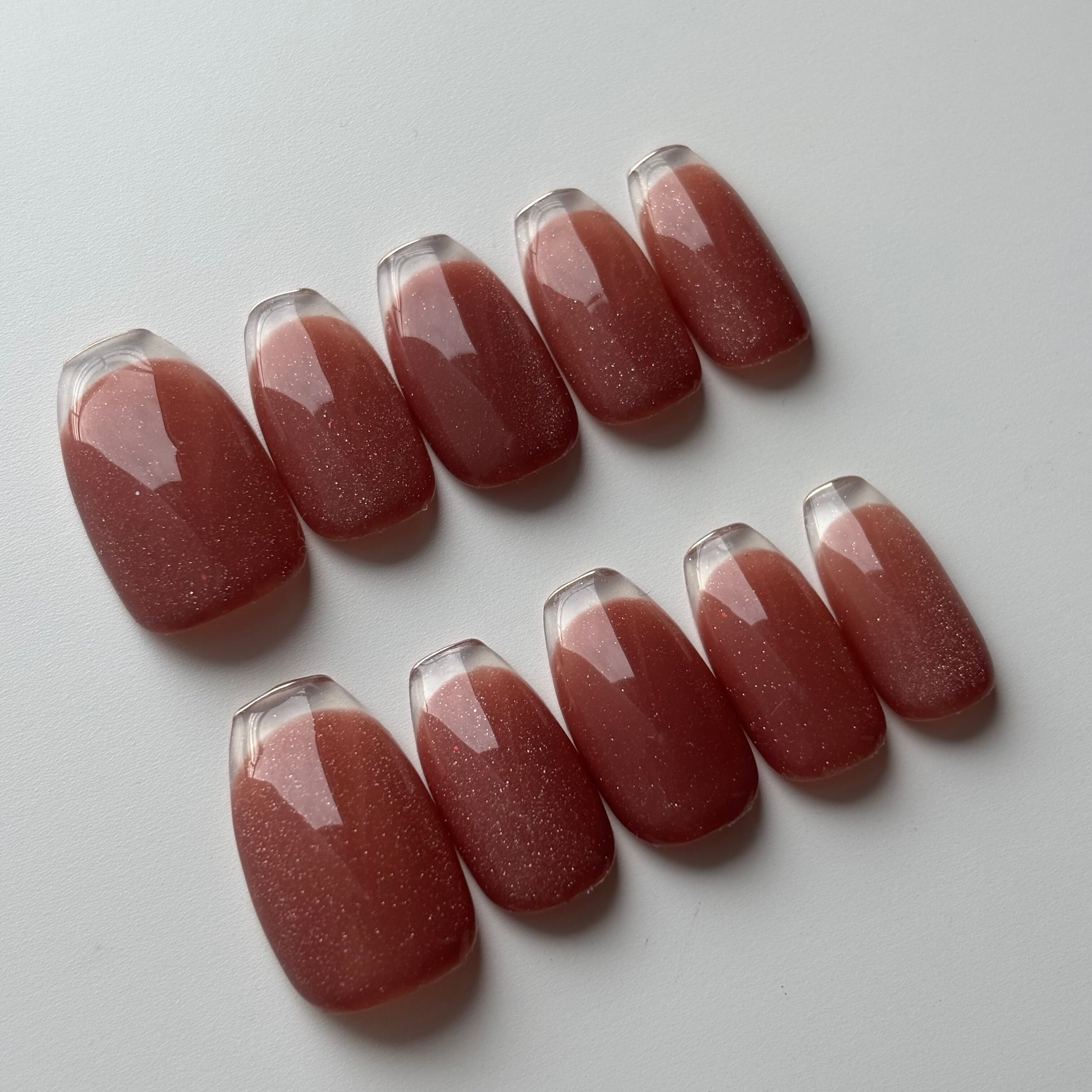 No.3 ブラウン クリアフレンチ マグネットネイル ネイルチップ 入学式