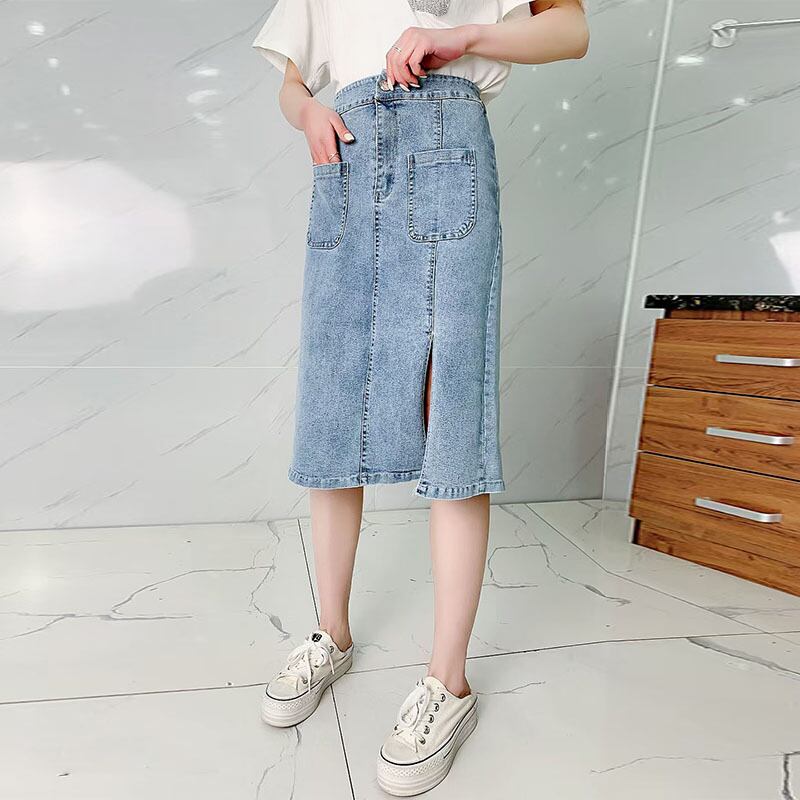 スカート スリットダブルスプリングサマーAラインハイウェストウェスト 大きめサイズ 春物 夏物 ミックスインファッション86112931655