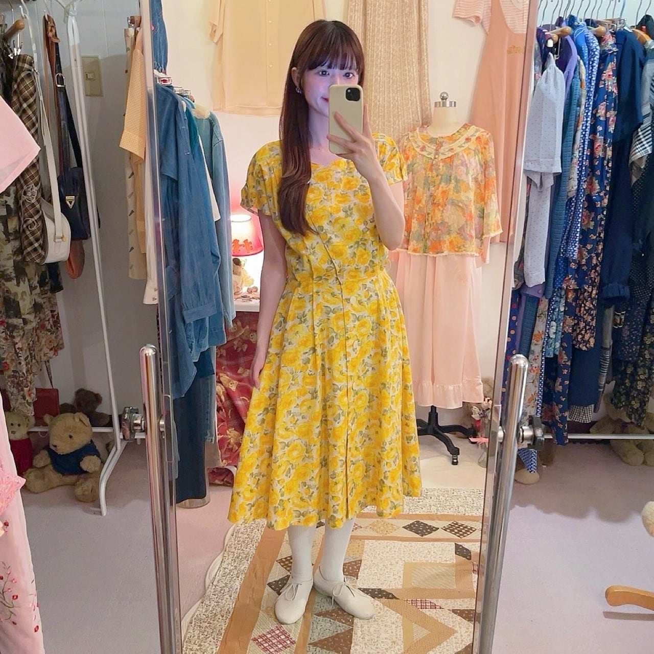 yellow rose white button one-piece