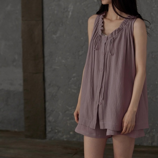 訳ありSALE【2color】【S-XL】sleeveless top + short pants pajamas p1489