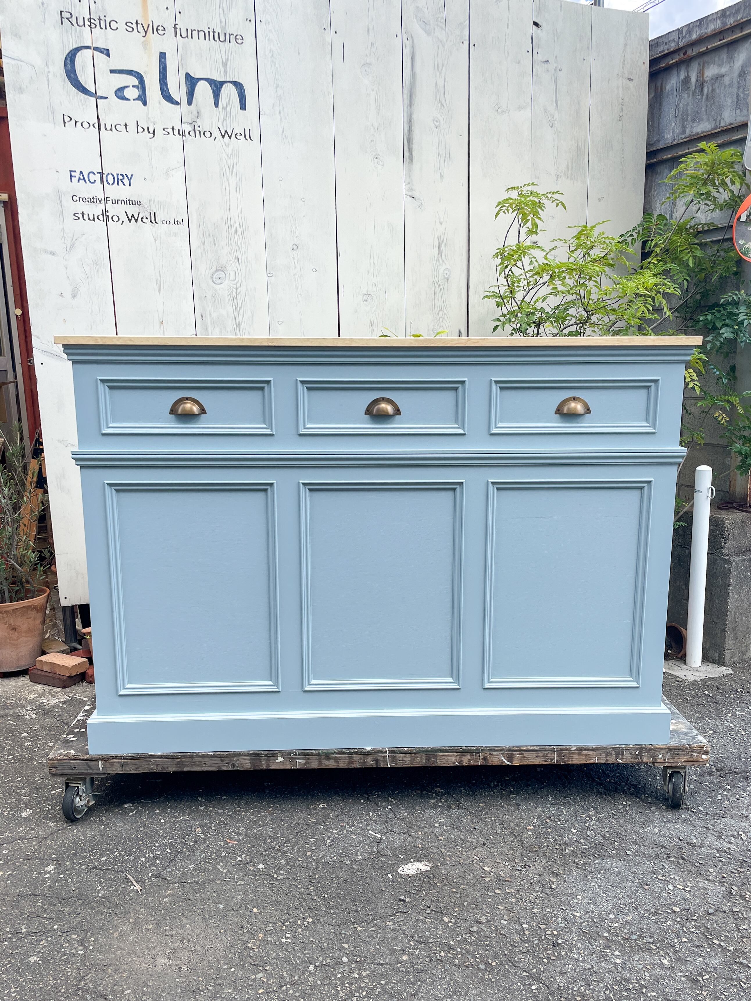 ネイルサロン向け受付カウンター81 （ブルーグレー・アンティーク調