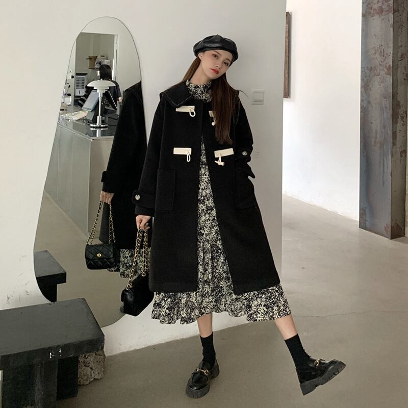 スプリングオータムルーズボタンコート ブラックレディース 春物 秋物 試着室55259967383