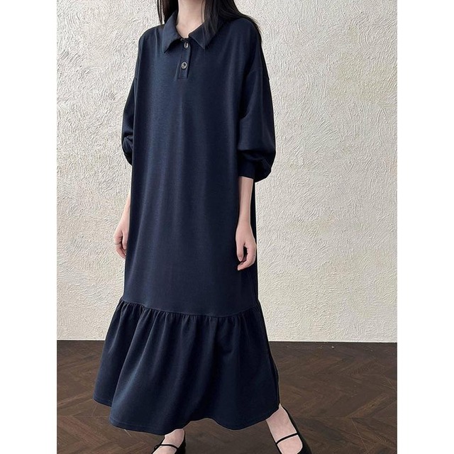 polo collar flare hem one-piece