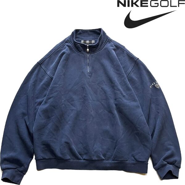 NIKE GOLF オールドナイキ ゴルフ ハーフジップ スウェット 90s 1点物◇ナイキNikeゴルフ紺ハーフジップスウェット古着メンズXXL