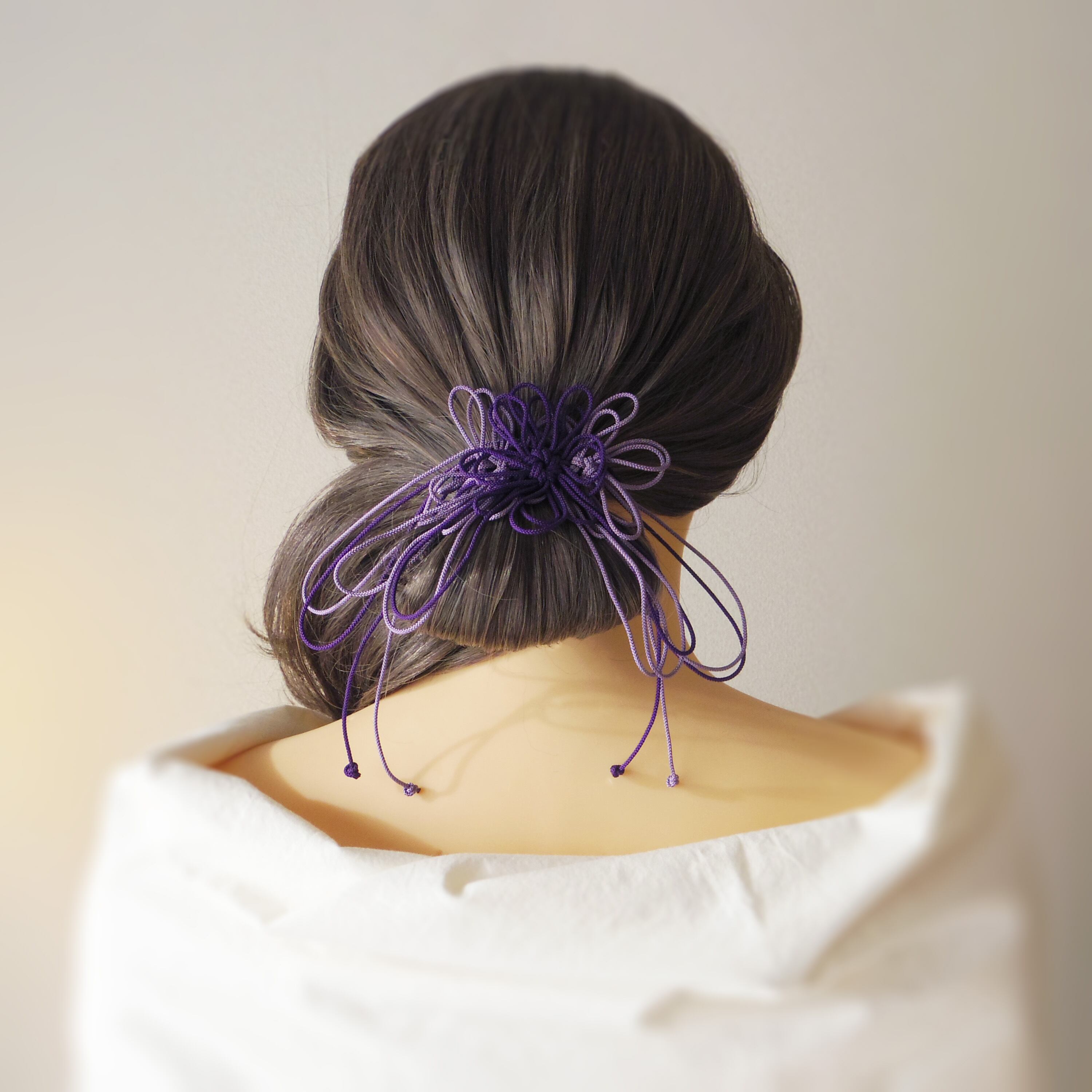 飾り結びヘアゴム「彼ノ宵ニ歌」(濃紫×淡紫)|着物・浴衣に簡単アレンジで和装ヘア