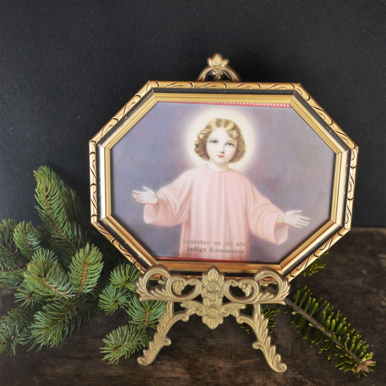 幼子イエス 宗教画額装 ドイツ