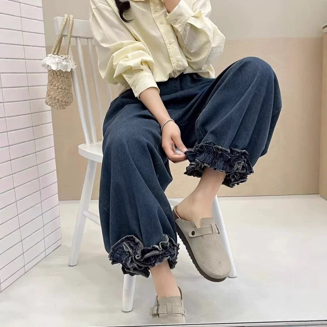 裾フリル デニムパンツ fu0941