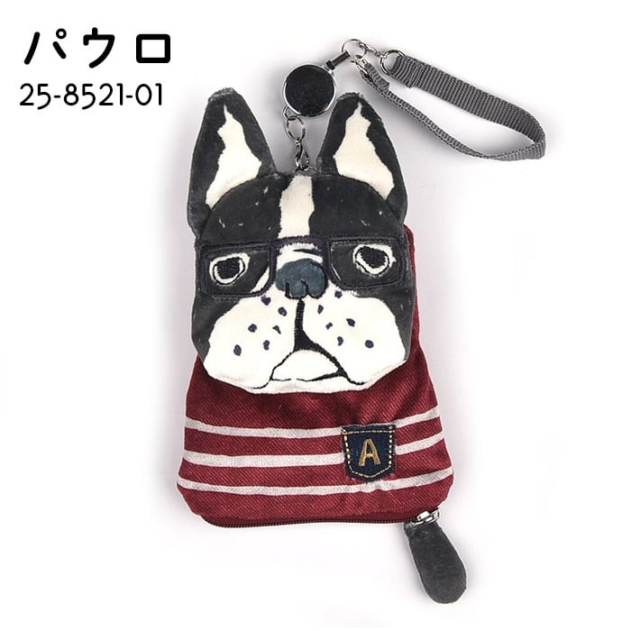 【新品】guriguri フレンチブルドッグ ケース リール付き パスケース フレブル フレンチブルドッグ ファスナー付き