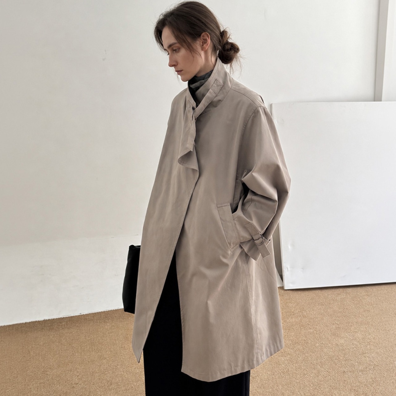 Oversized stand collar coat A00263
