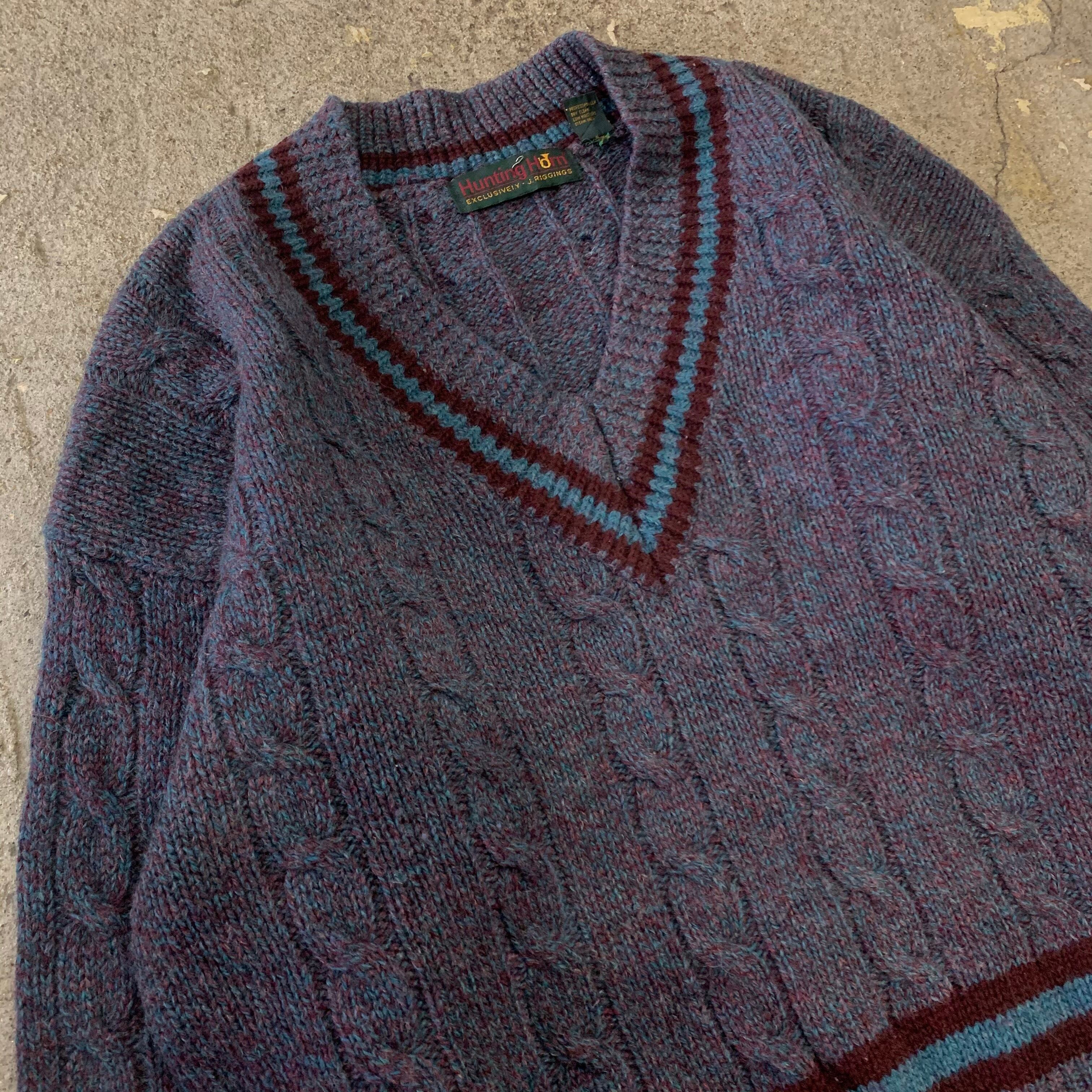 90s hunting horn Vneck knit | What