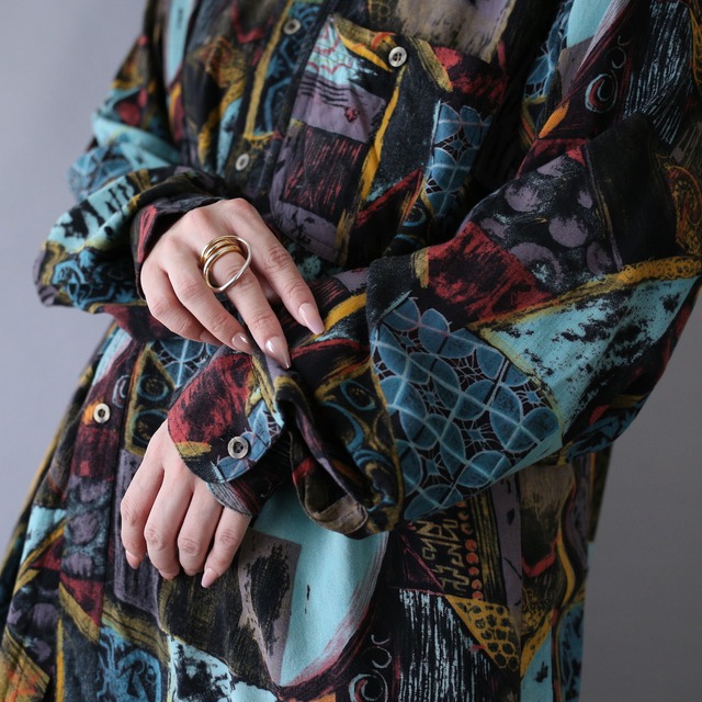 dark and psychedelic art full pattern over silhouette shirt