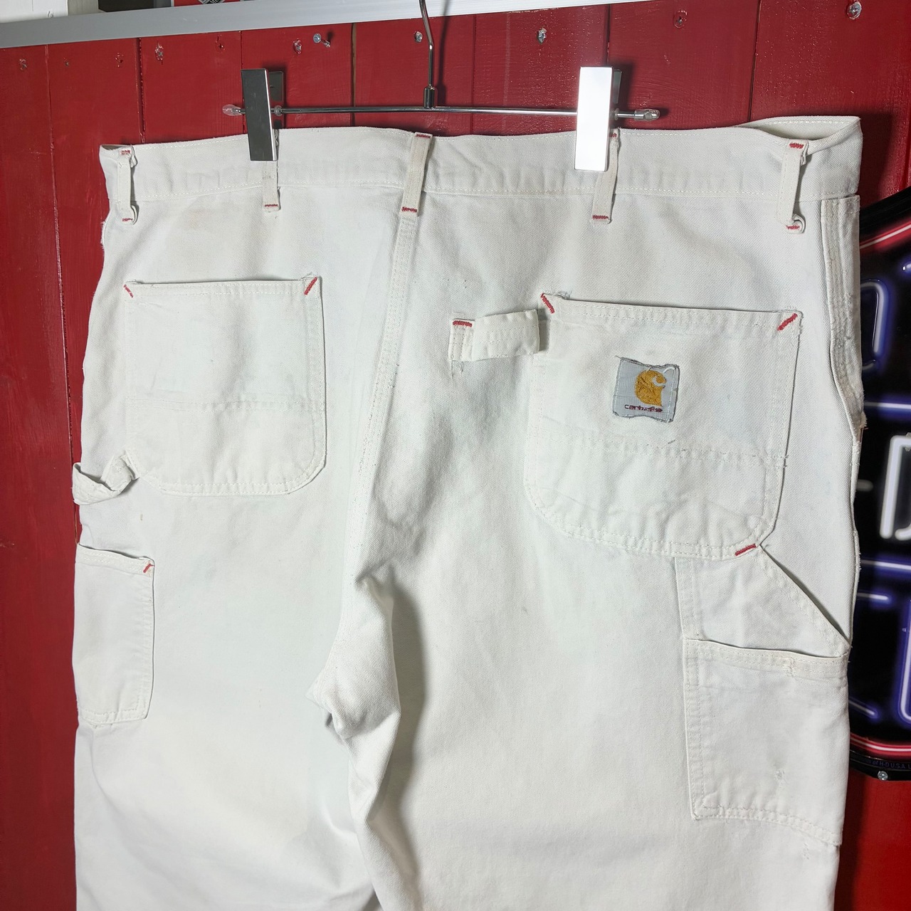 90s USA製　Carhartt ダブルニーペインターパンツ　白　コットンワークツイル　カーハート