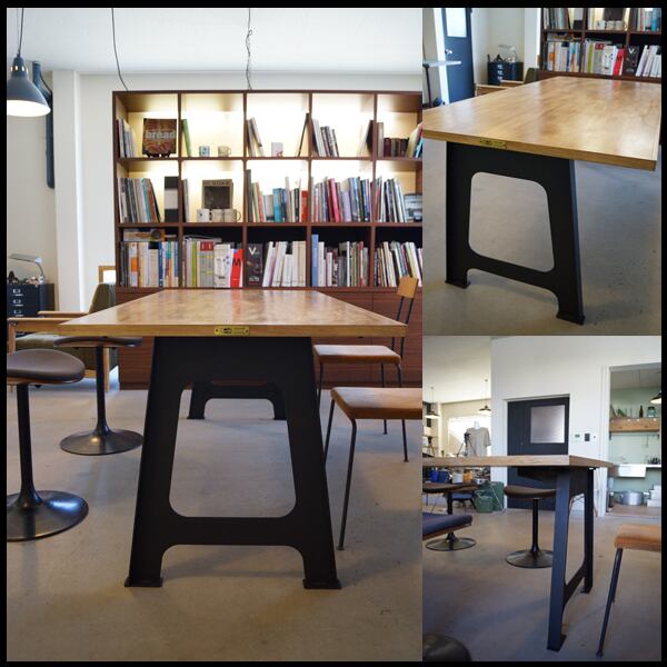 ウィスキー樽 オーク材 A型アイアン脚 ダイニングテーブルW1600*D800