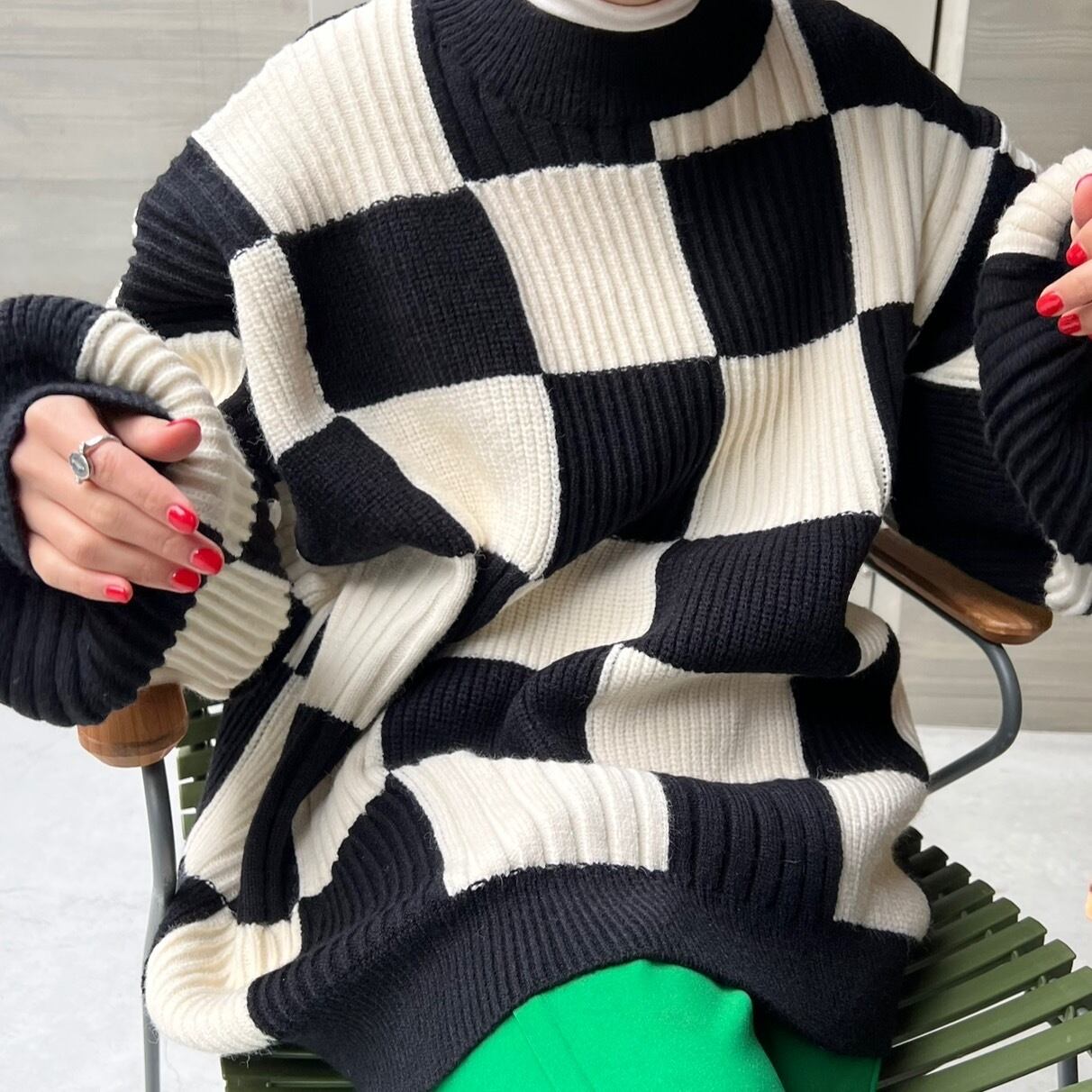 チェッカーボリュームリブニット_LN01779