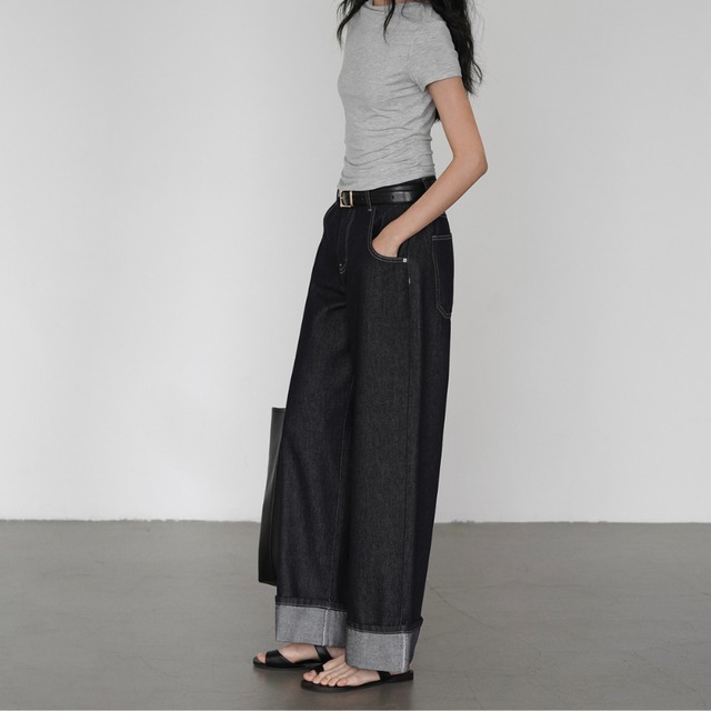 high-waist loose straight denim pants L0539