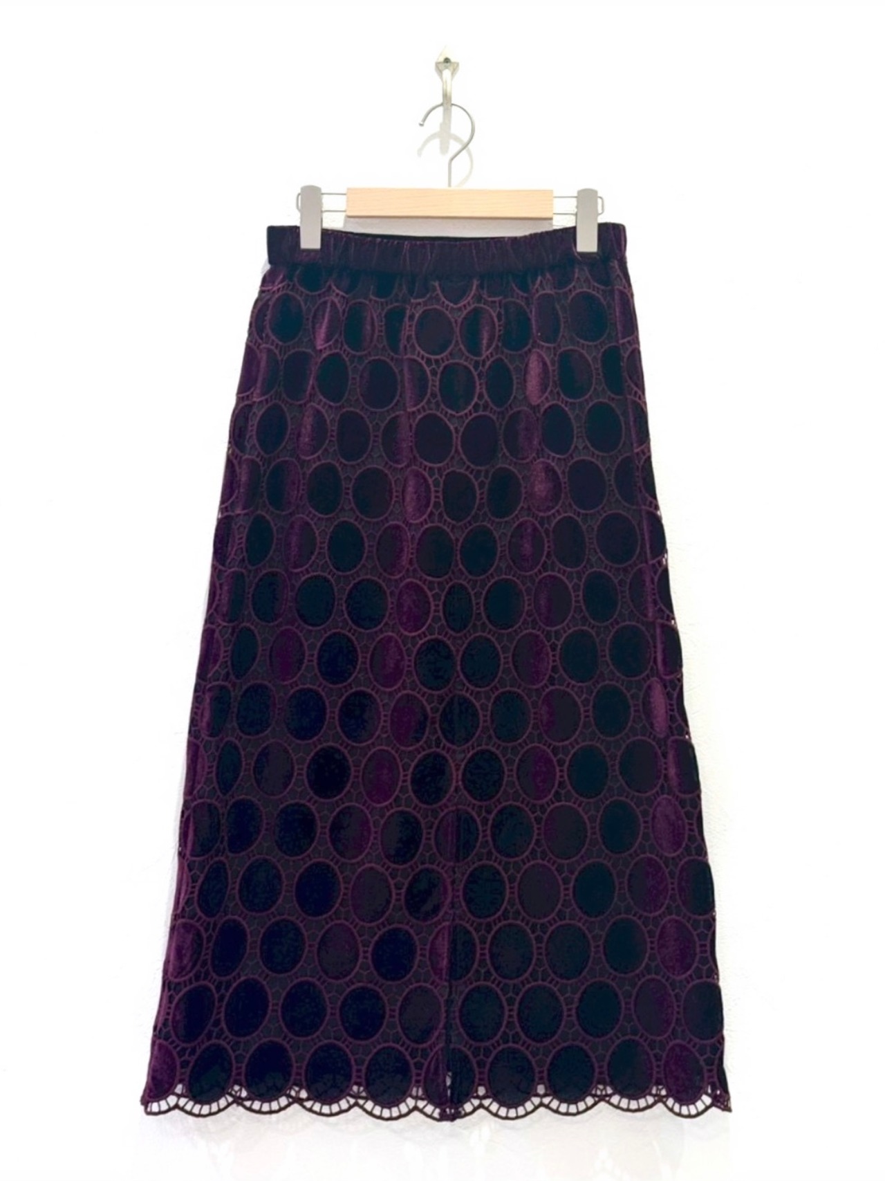 ベロアドットレースタイトスカート