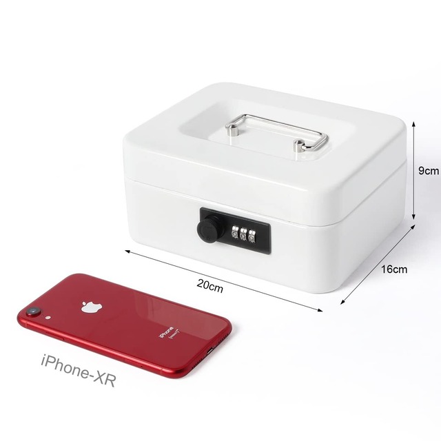 Lysmics 金庫 手提げ金庫 ダイヤル式 貯金箱 ミニ金庫 収納ボックス 家庭用 防犯 事務用品 (ホワイト, S)