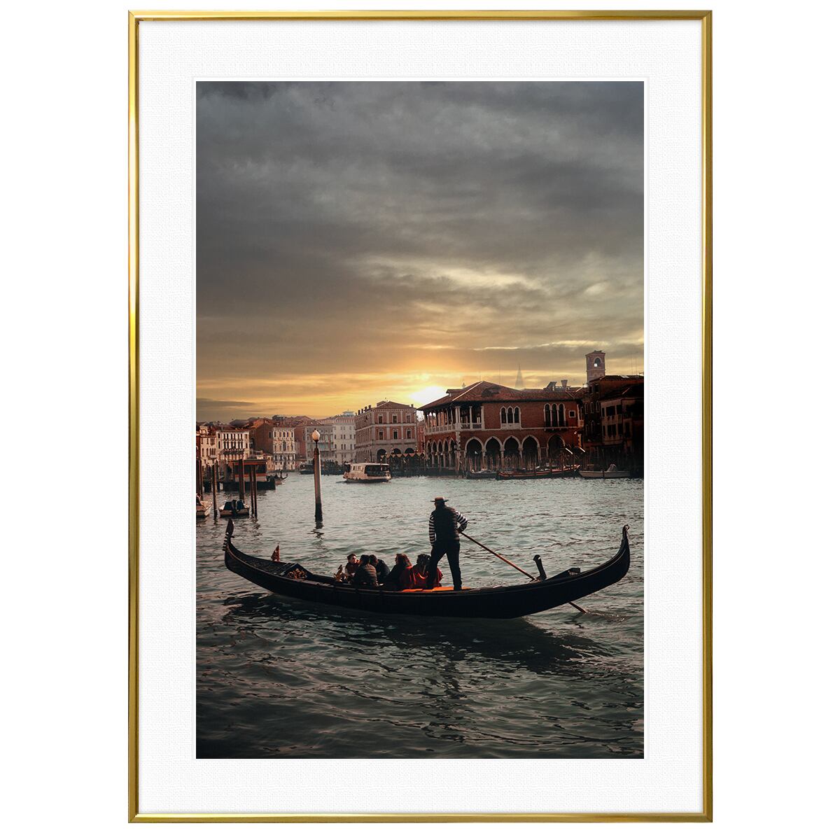 イタリア写真 ヴェネツィアの運河(ベニス・ベネチア)の夕日 インテリアアートポスター額装 AS1779