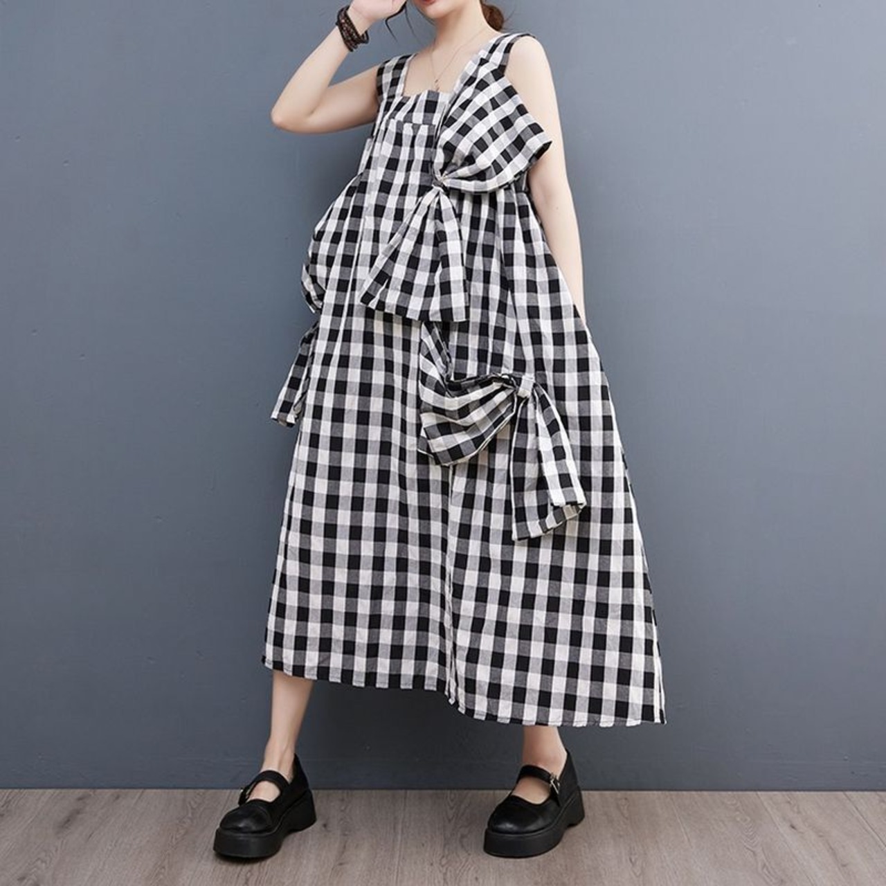 ギンガムチェック リボンディテール ワンピース  30080