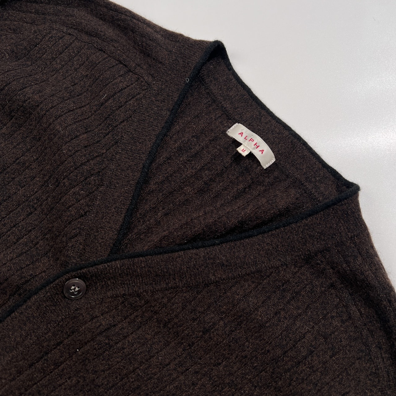 カシミヤ100% ALPHA アルファ カシミア ウール リブ ニット カーディガン サイズ M /ダークブラウン系/メンズ