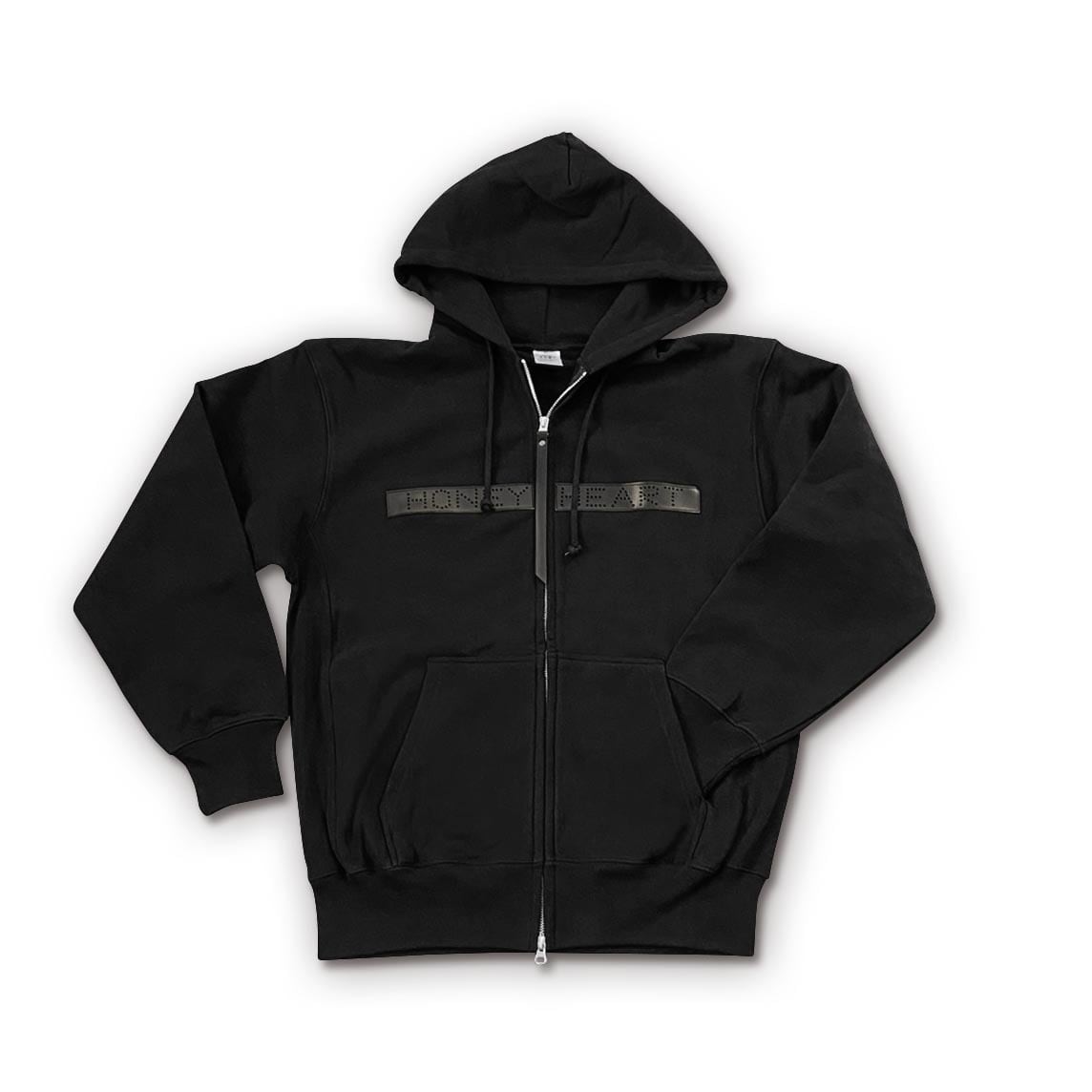レザーライン フルジップパーカー ユニセックス対応（Black） | Honey