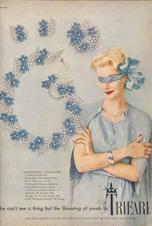 vintage "TRIFARI" blue  flower earrings