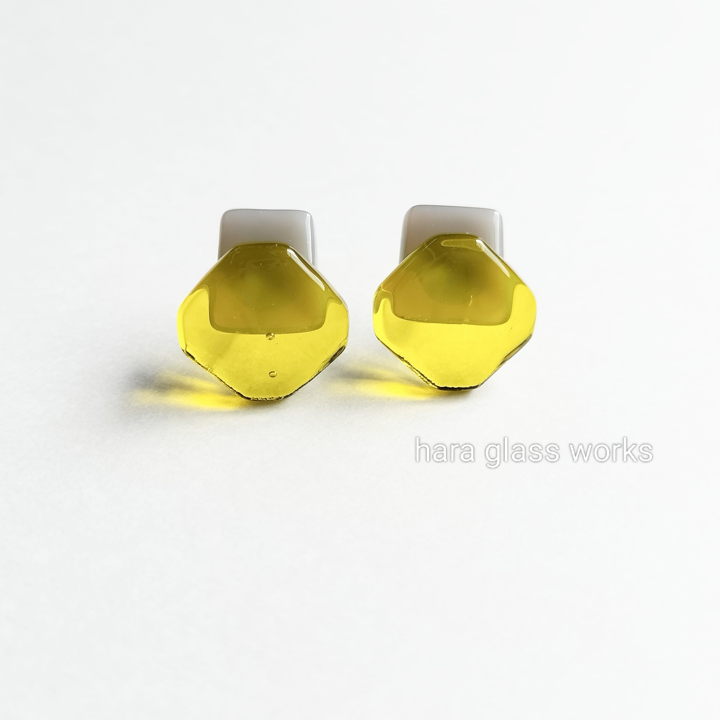 ○□ガラスピアス ティントブルー&オレンジ アレルギー対応ピアス