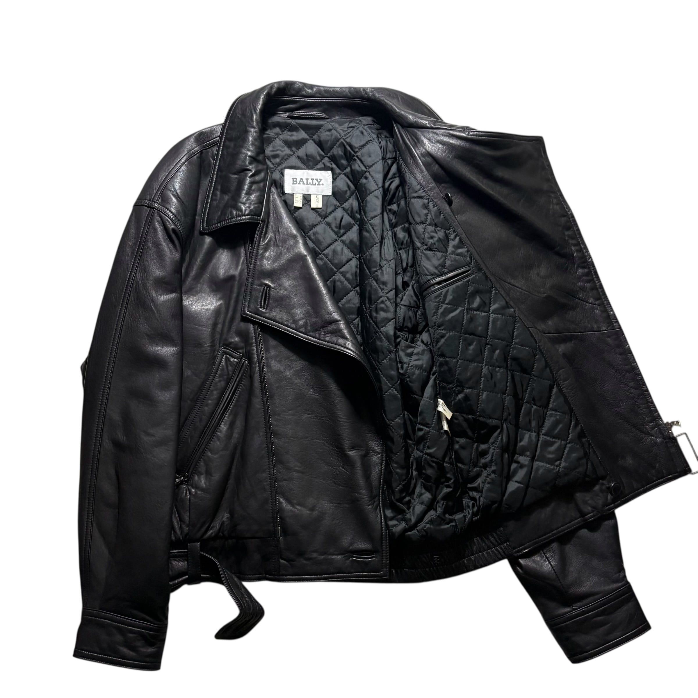 BALLY ブラックレザーシングルライダースジャケット vintage BALLY black leather riders jacket | NOIR ONLINE