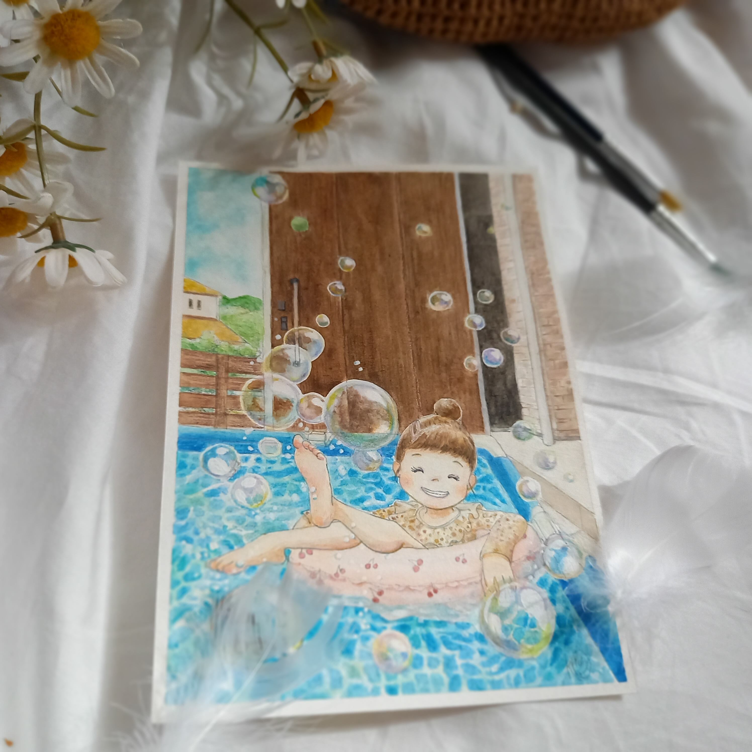 お空の天使イラスト原画☆2L判size受注品 | イラスト工房 hikarino