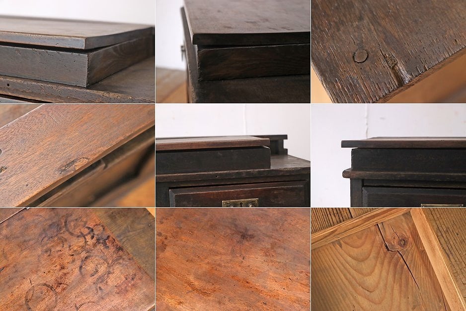 レトロ 文机 ローテーブル 座卓 帳場机 跳ね上げ天板 無垢材 引き出し