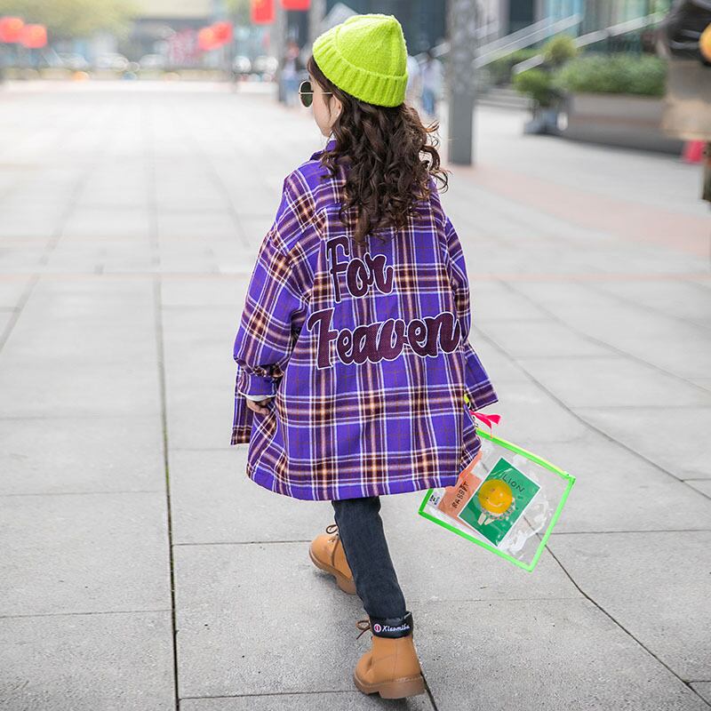 ガールズシャツ2019新しい子供用チェック柄とベルベットシャツジャケット、大きな子供用ウエスタンスタイルの冬服ルーズトップス トレンディボーイ47075820722