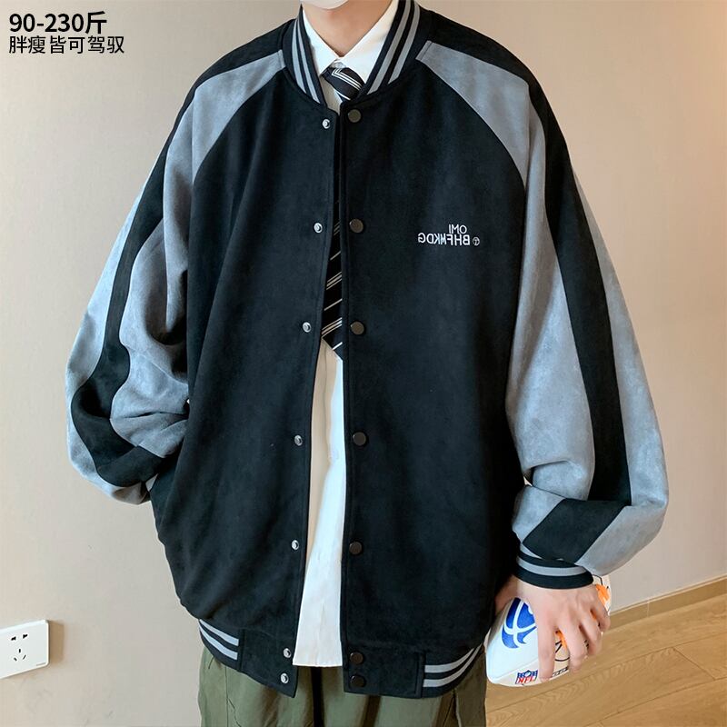 スウェードジャケット ルーズカジュアルカラー刺繍スプリングオータム 大きめサイズ 春物 秋物 ヒップホッププラスサイズ45512001988