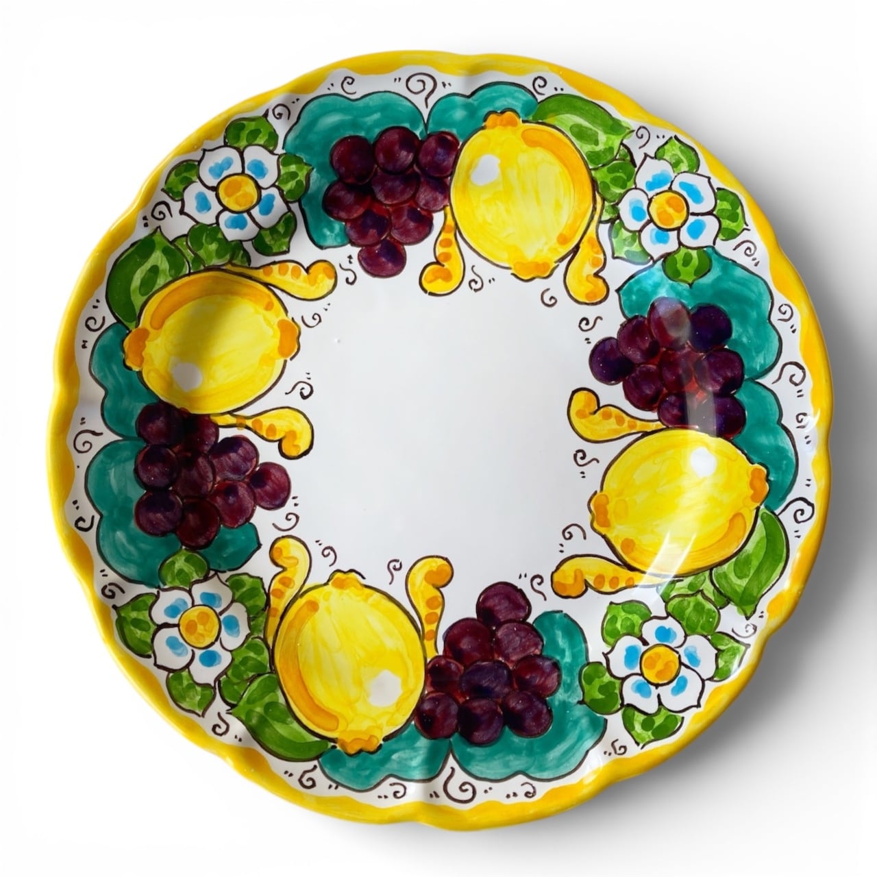 絵皿 26cm GEO041 マヨリカ焼き イタリア陶器 レモンとブドウ柄