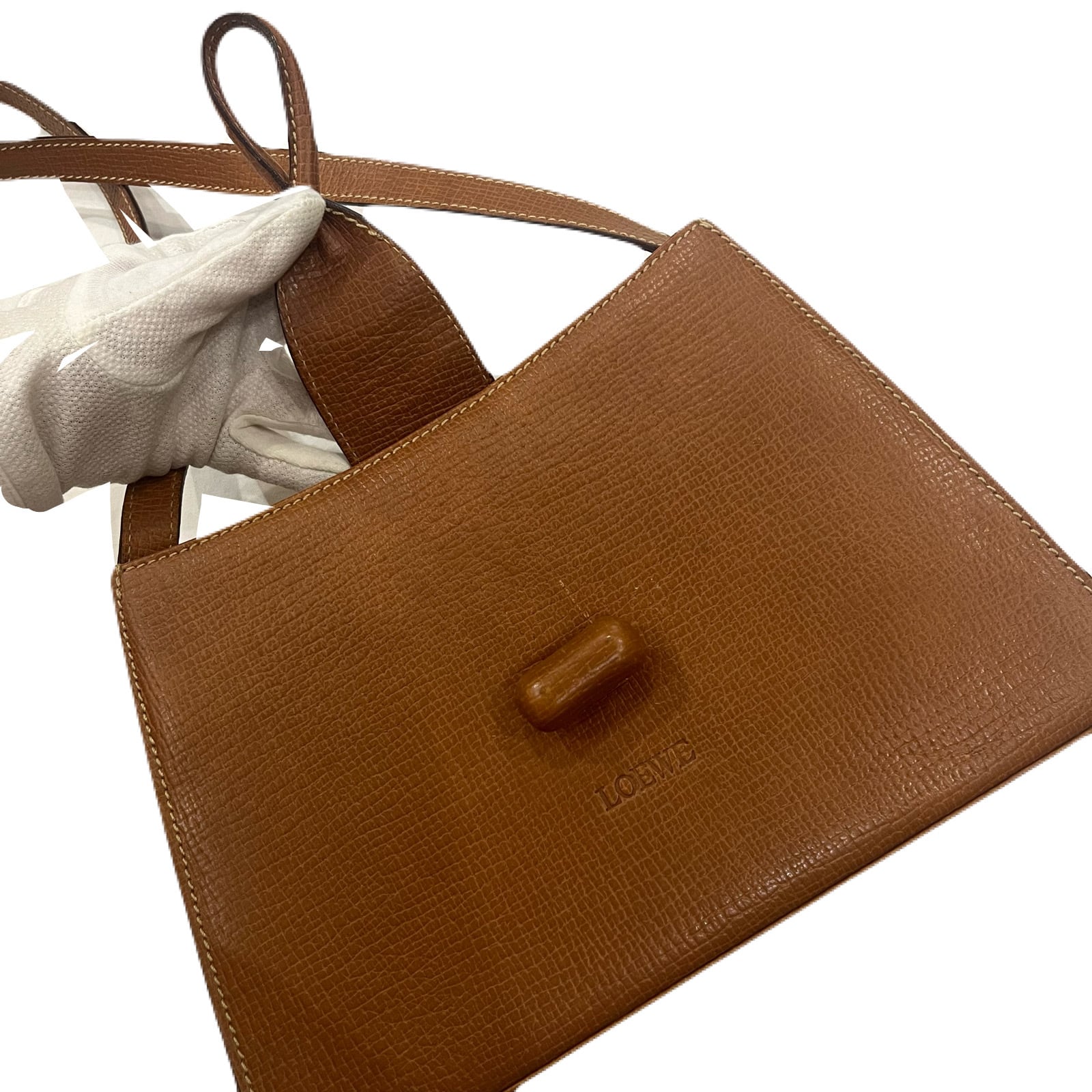 LOEWE キャメルブラウンレザーハンドバッグ LOEWE レザー ハンドバッグ キャメルブラウン