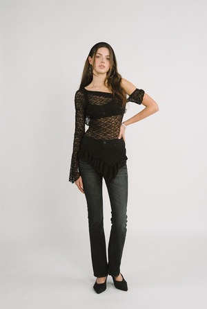 [threetimes] Lace drape top (brown) 正規品 韓国ブランド 韓国通販 韓国代行 韓国ファッション スリータイムズ three times 日本 店舗