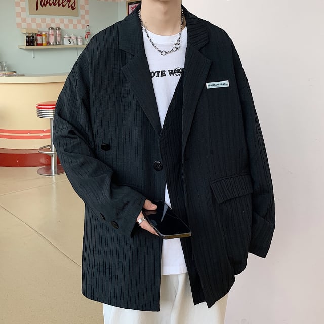 【予約販売】テーラードジャケット 無地 変形デザイン ワンポイント アウター ジャケット メンズ ブラック グレーキ カジュアル こなれ感 お洒落 韓国トレンド 大きいサイズ 春 秋 冬 M/L/XL/2XL/3XL/4XL/5XL
