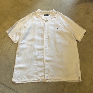 RALPH LAUREN OPEN COLLER SILK×LINEN S/S SHIRT WHITE