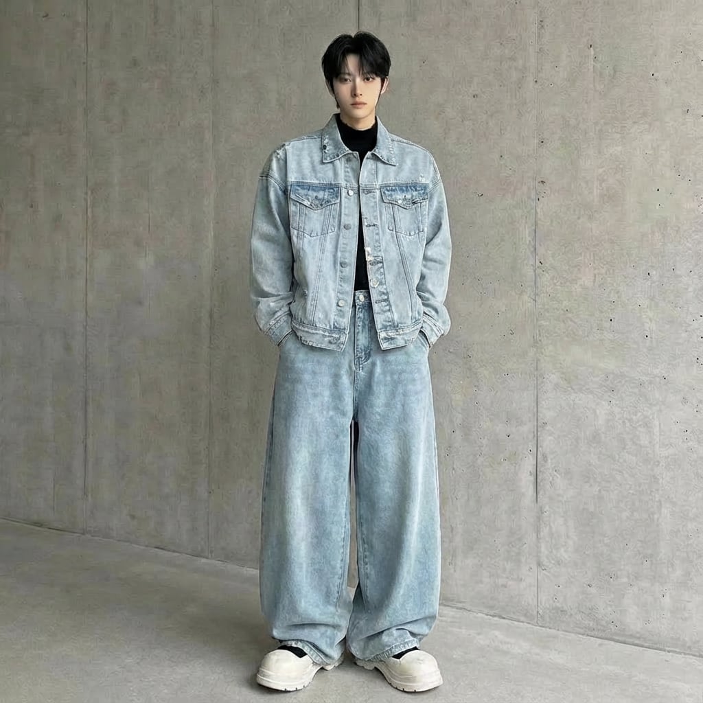 クラッシュリメイク オーバーサイズデニムセットアップ 2カラー D12197