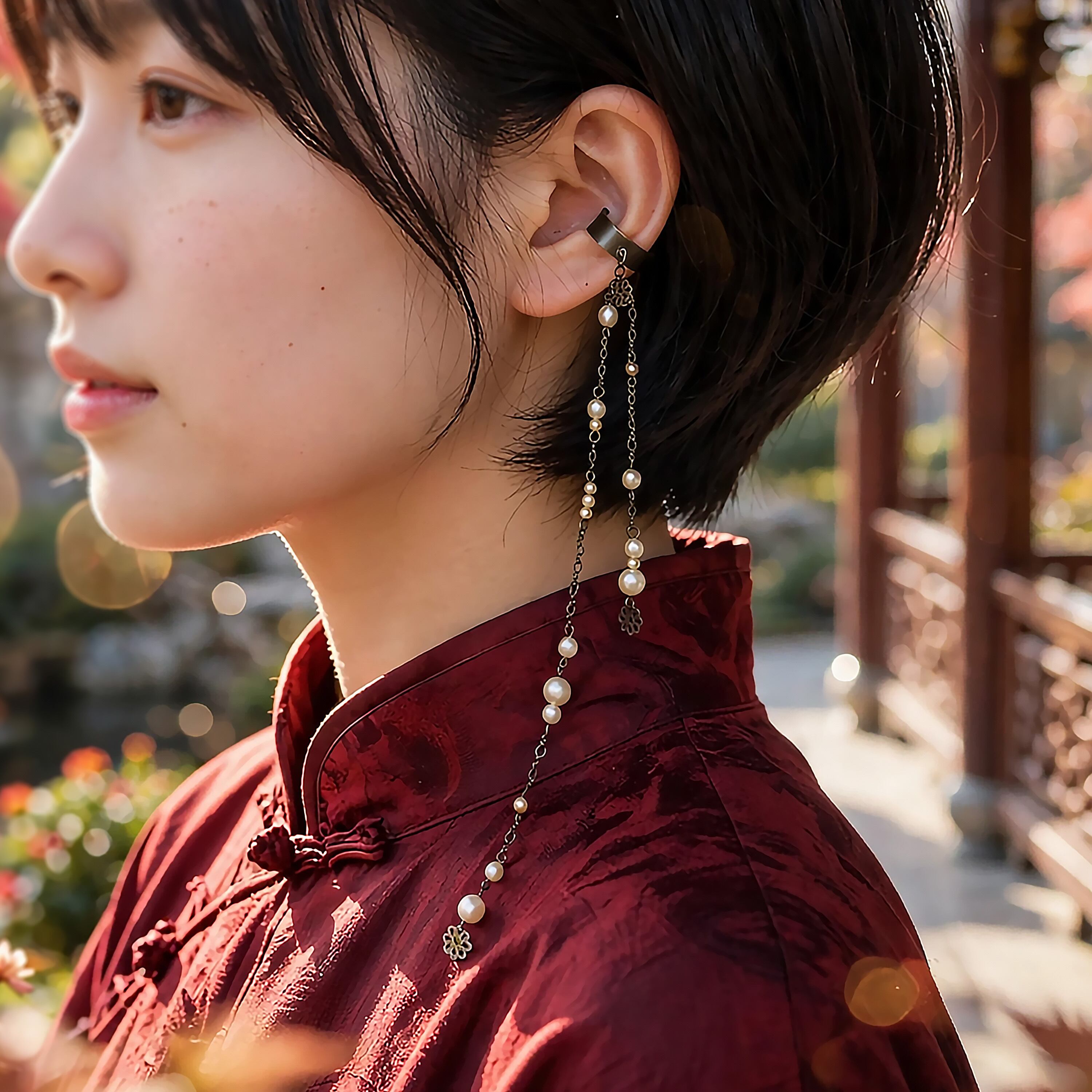 かたっぽイヤーカフ「ゆる、つらつら」【チェコビーズ】軽量で簡単装着、ギフトにも。