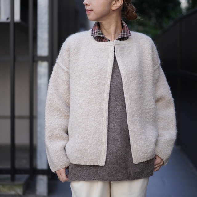 unfil(アンフィル) mohair & shetland wool jumbo loop knit jacket ivory UW-140