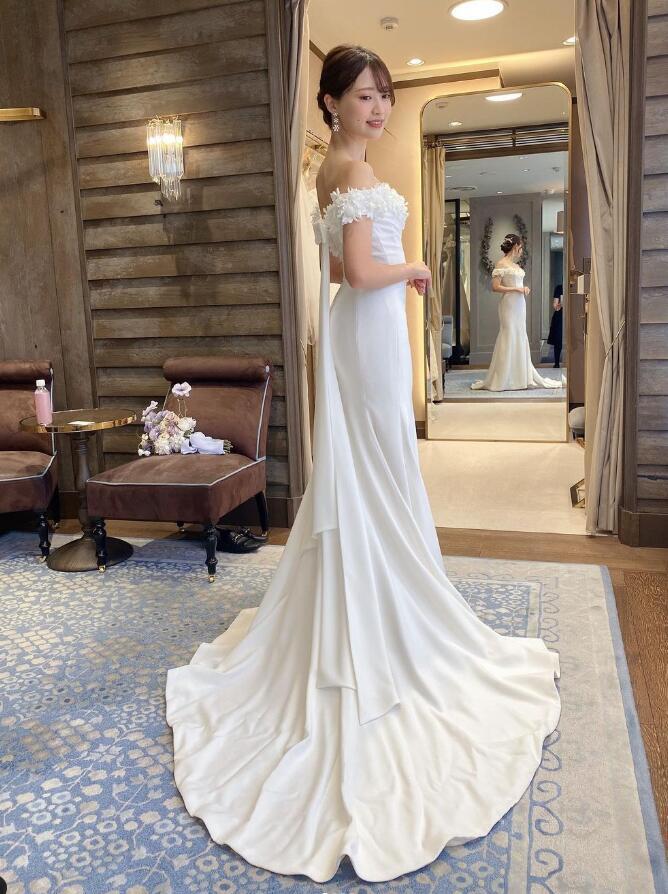 パーティードレス オフショルダー マーメイドライン リボン クレープ  